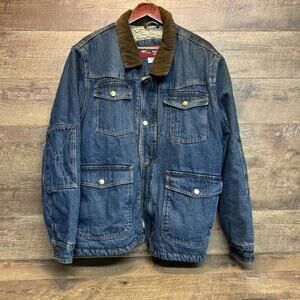 Wrangler Mens XLarge Trucker Denim Jacket Sherpa Lined Coat Corduroy Collar